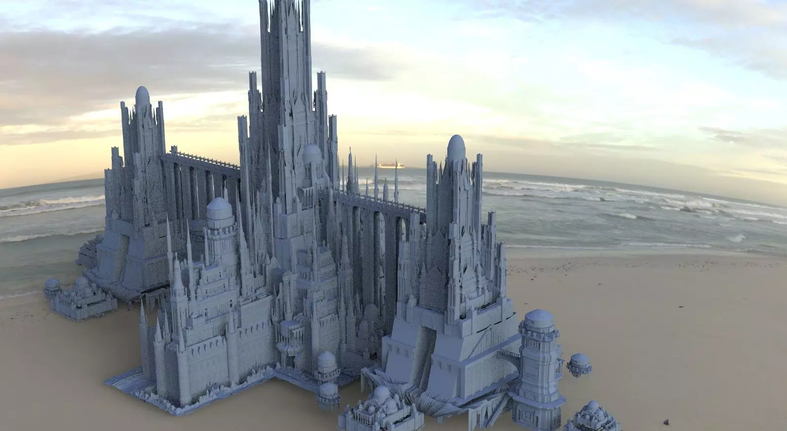 Ancient Dracula Castle towers with Bridges and City extension 3D model_0