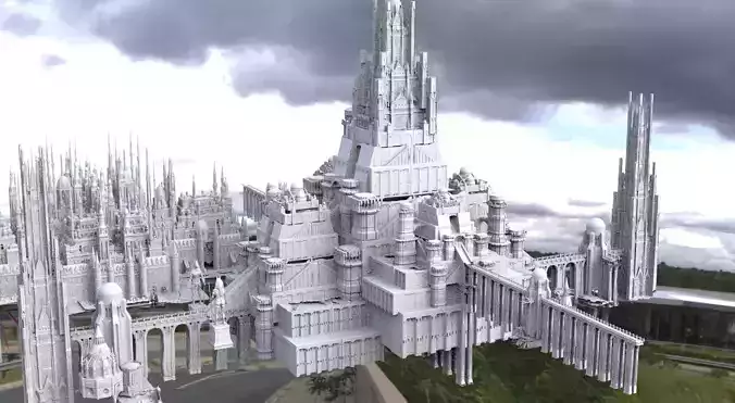 Ancient Dracula Castle with city separate  3D model