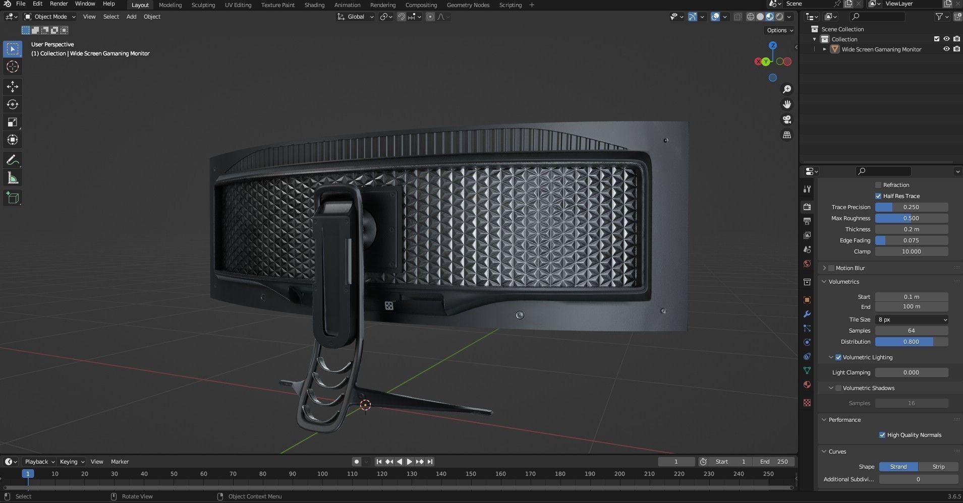 Super Ultra Wide Gaming Monitor Low-poly 3D model_12