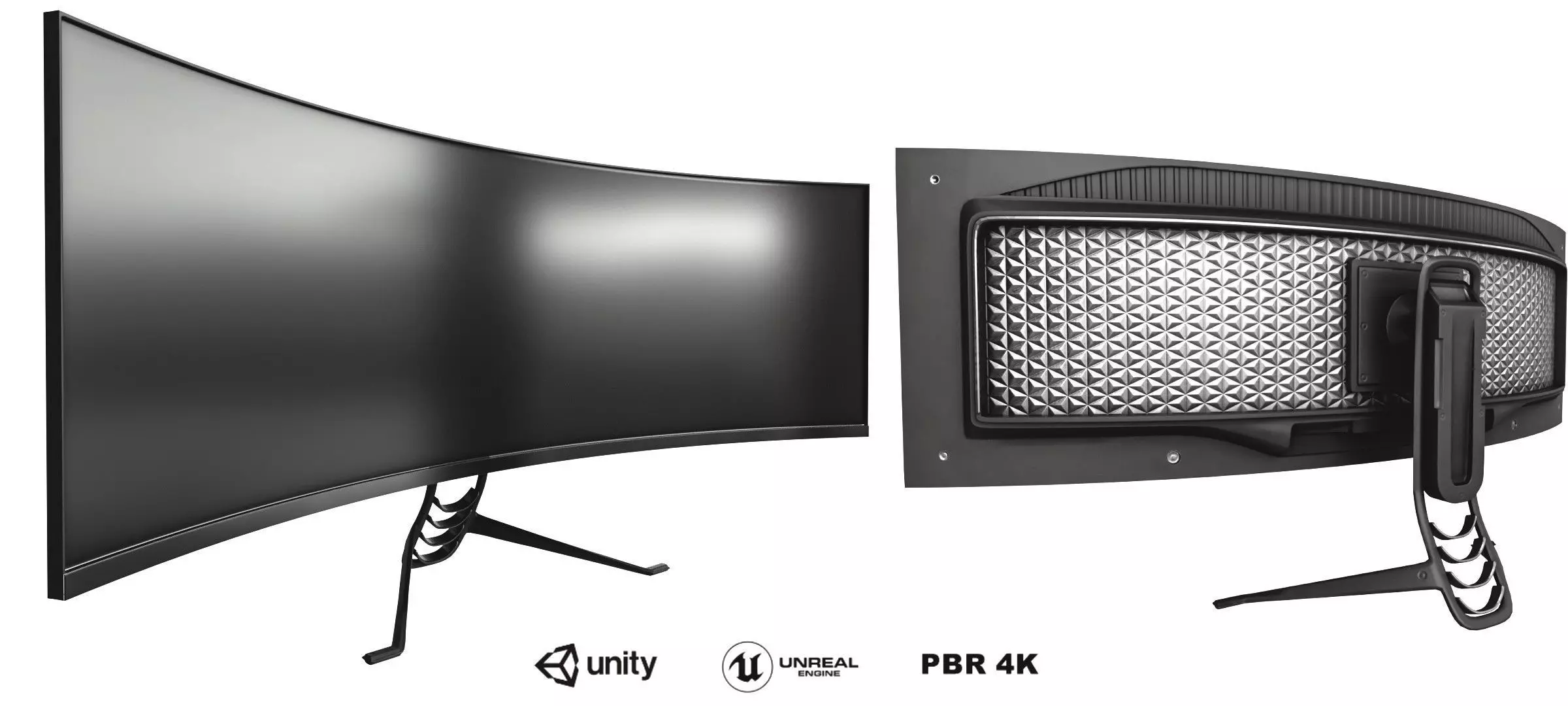 Super Ultra Wide Gaming Monitor Low-poly 3D model_0