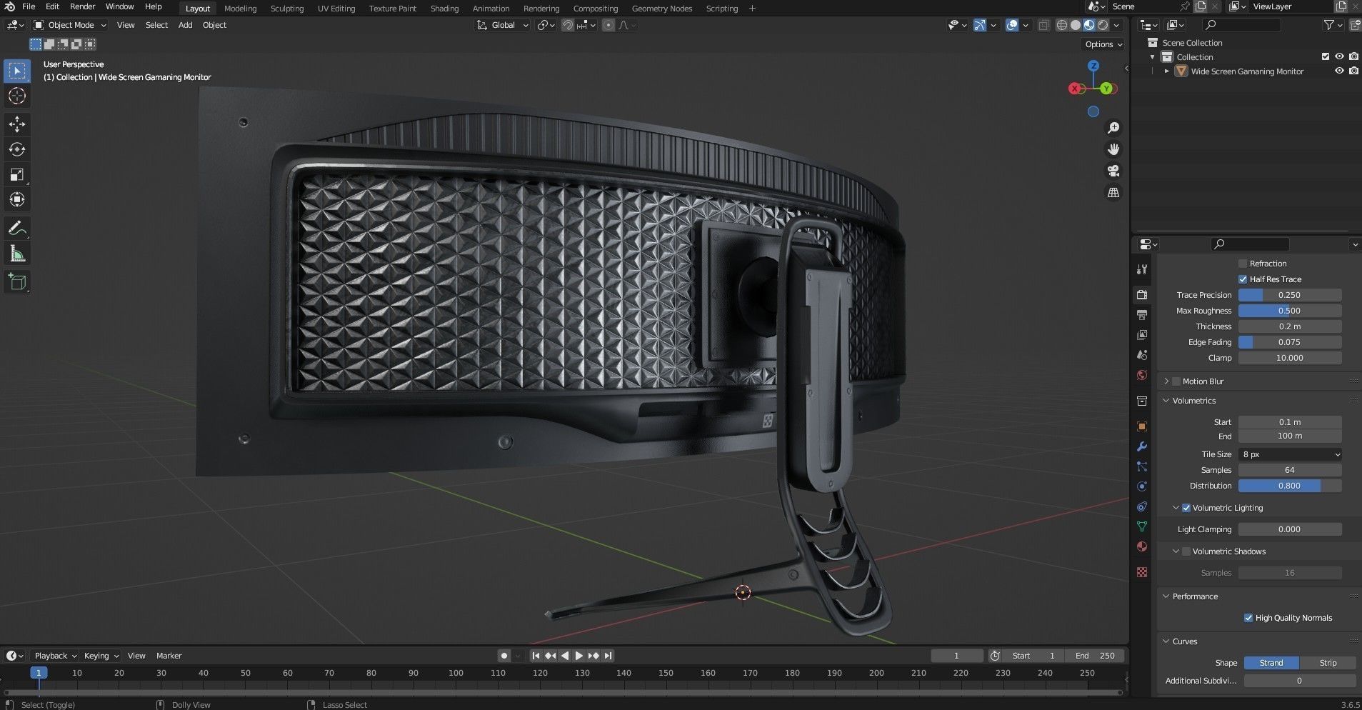 Super Ultra Wide Gaming Monitor Low-poly 3D model_16