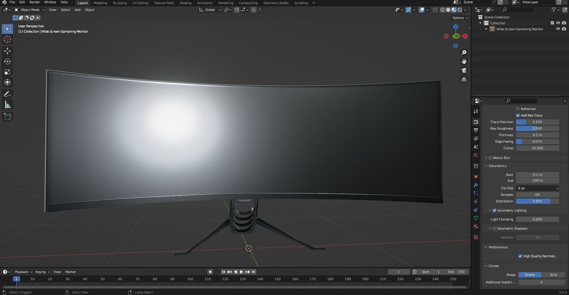 Super Ultra Wide Gaming Monitor Low-poly 3D model_15
