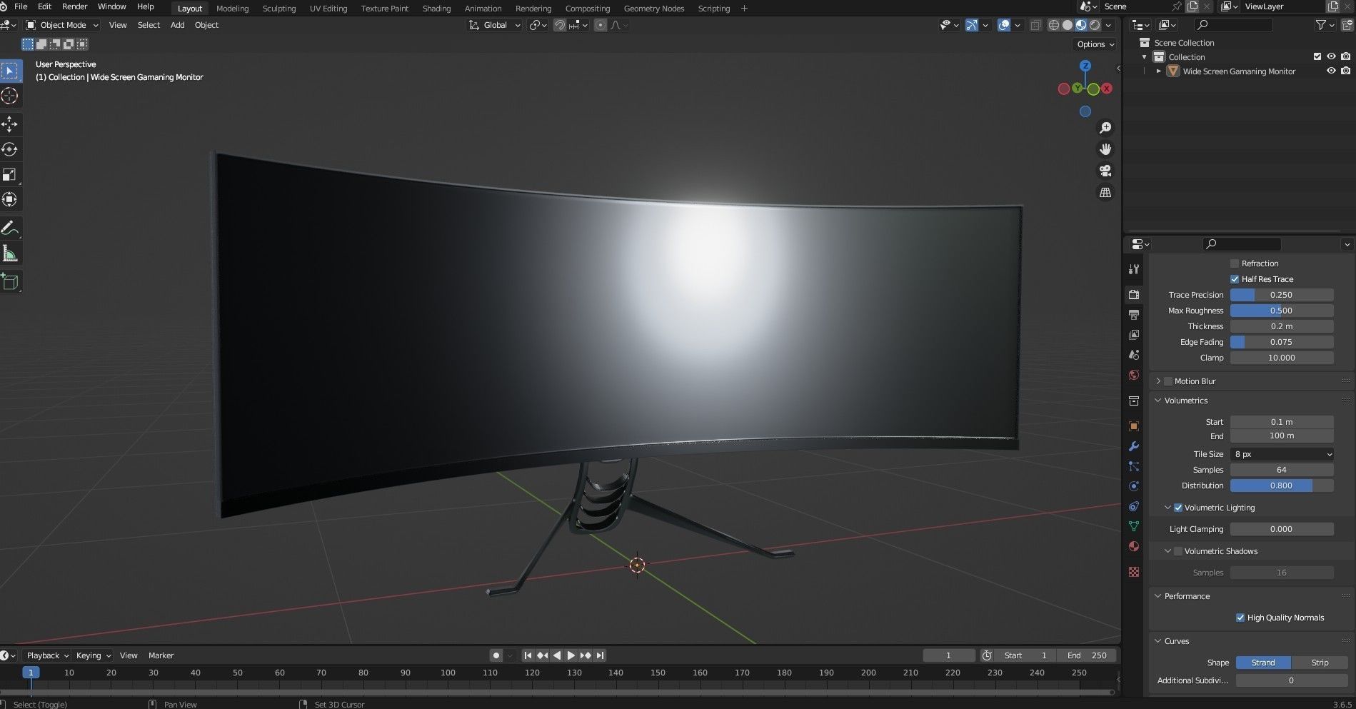 Super Ultra Wide Gaming Monitor Low-poly 3D model_13