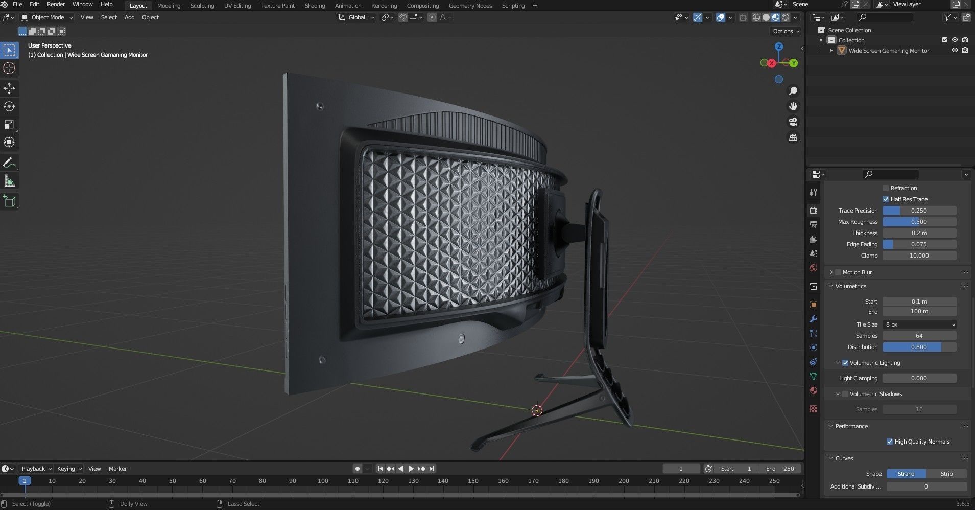 Super Ultra Wide Gaming Monitor Low-poly 3D model_14
