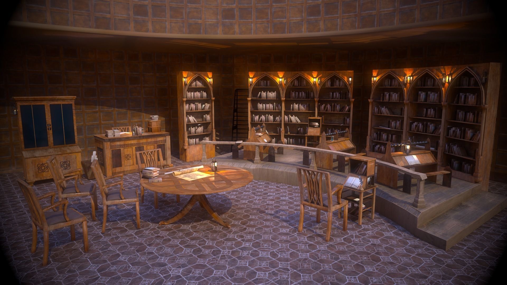 Medieval Library Model Pack Rustic Low-poly 3D model_8