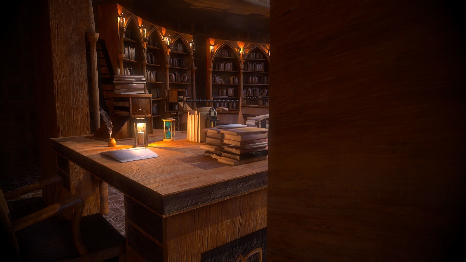 Medieval Library Model Pack Rustic Low-poly 3D model_9