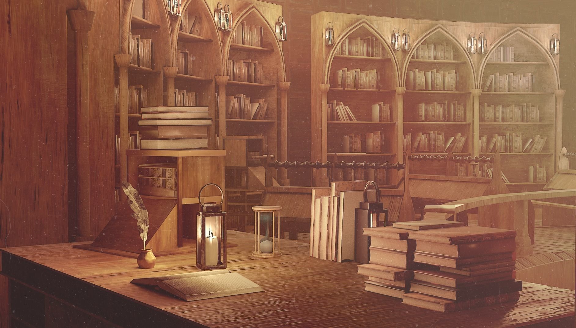 Medieval Library Model Pack Rustic Low-poly 3D model_4