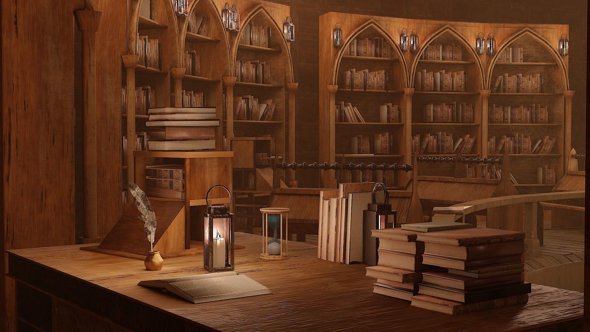 Medieval Library Model Pack Rustic Low-poly 3D model_3