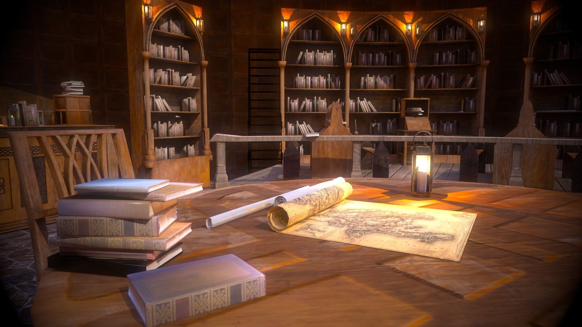 Medieval Library Model Pack Rustic Low-poly 3D model_11