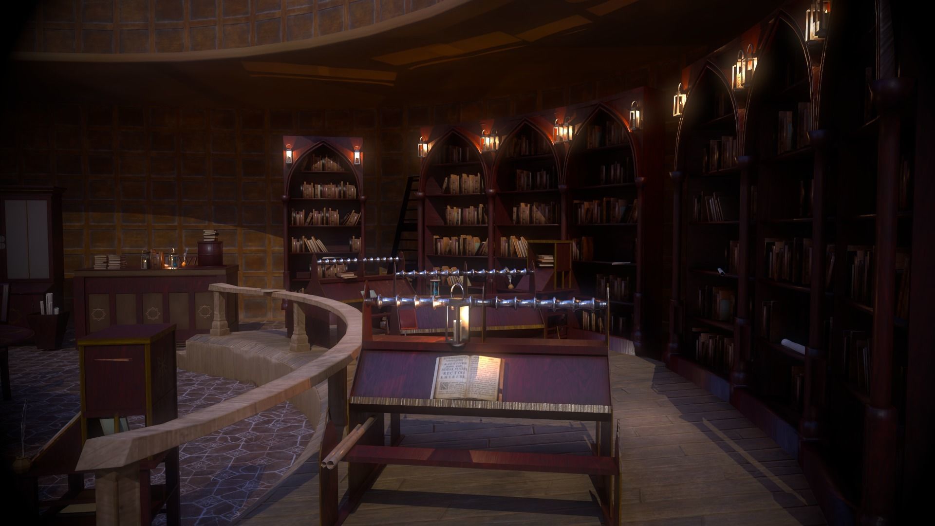 Medieval Library Model Pack Mocha Low-poly 3D model_10