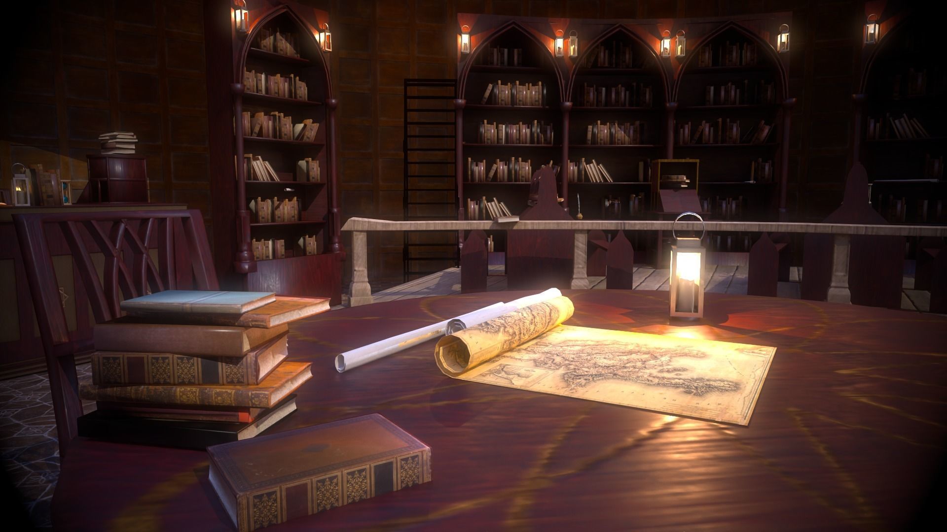Medieval Library Model Pack Mocha Low-poly 3D model_11