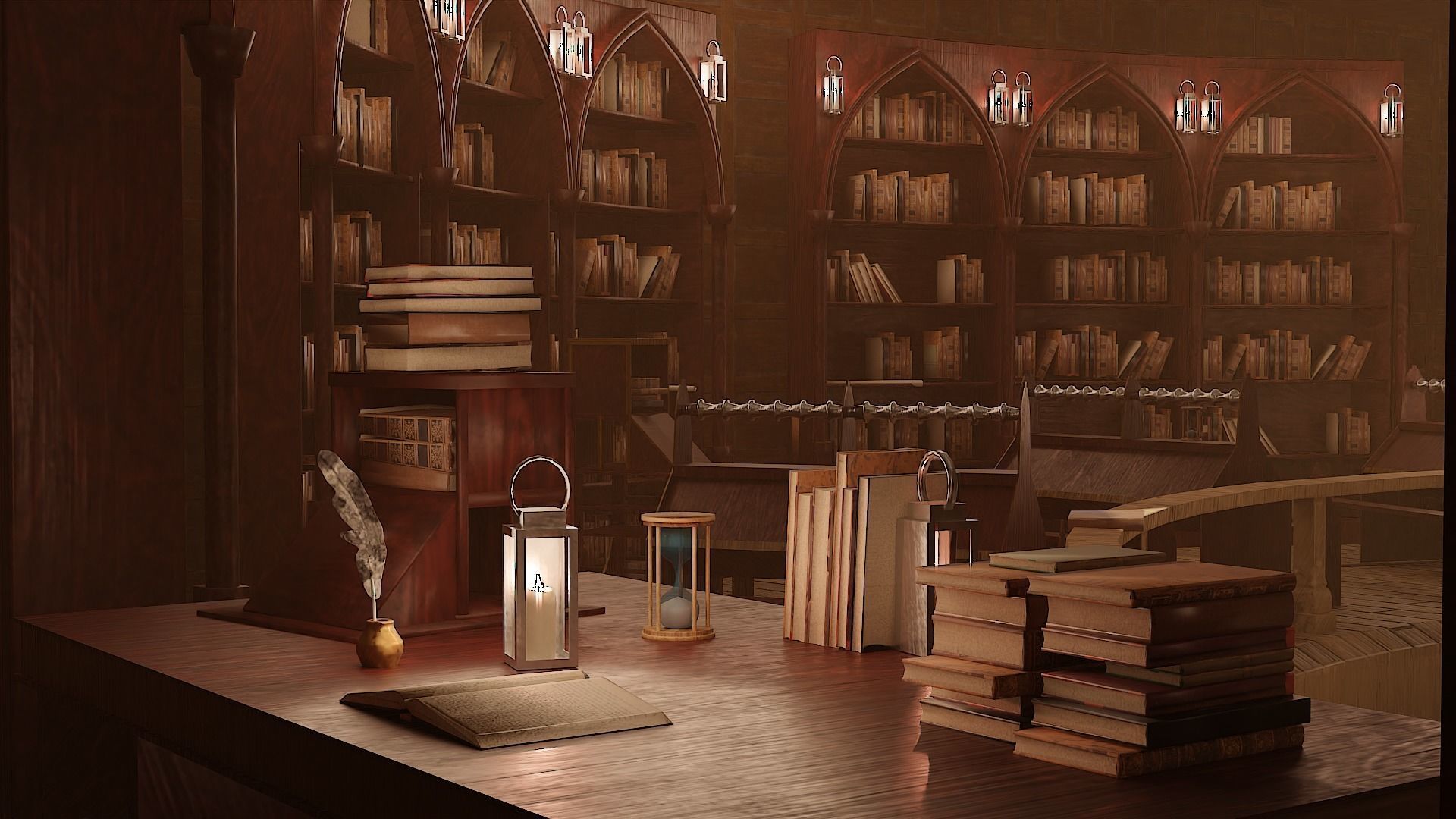 Medieval Library Model Pack Mocha Low-poly 3D model_3