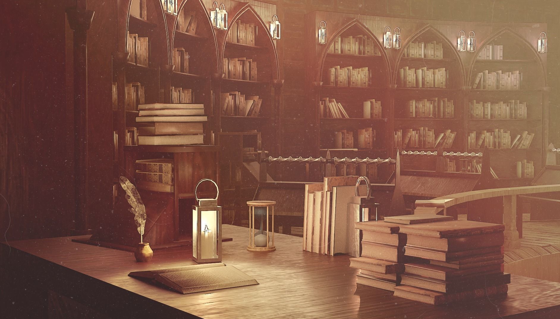 Medieval Library Model Pack Mocha Low-poly 3D model_4