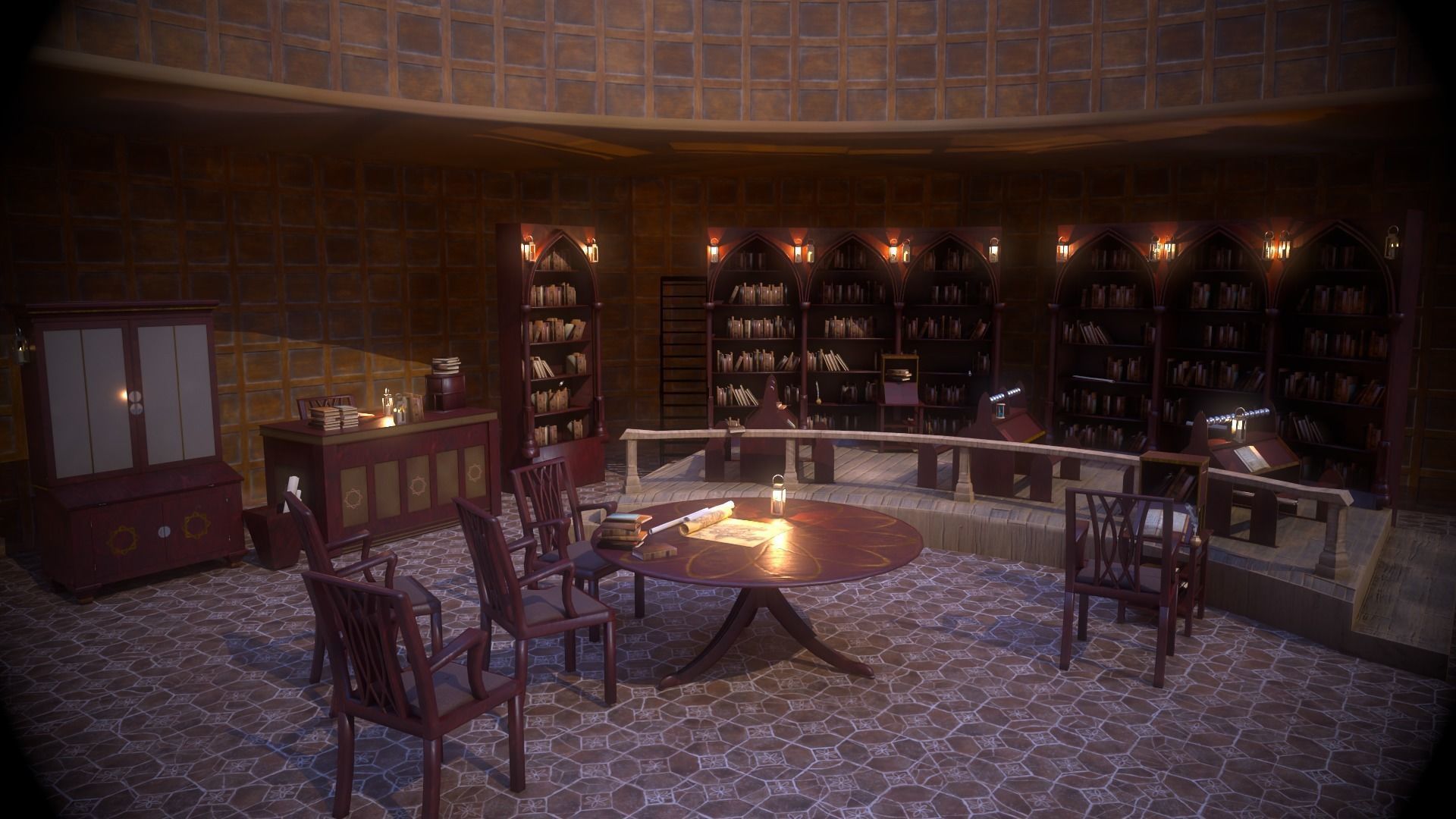 Medieval Library Model Pack Mocha Low-poly 3D model_8