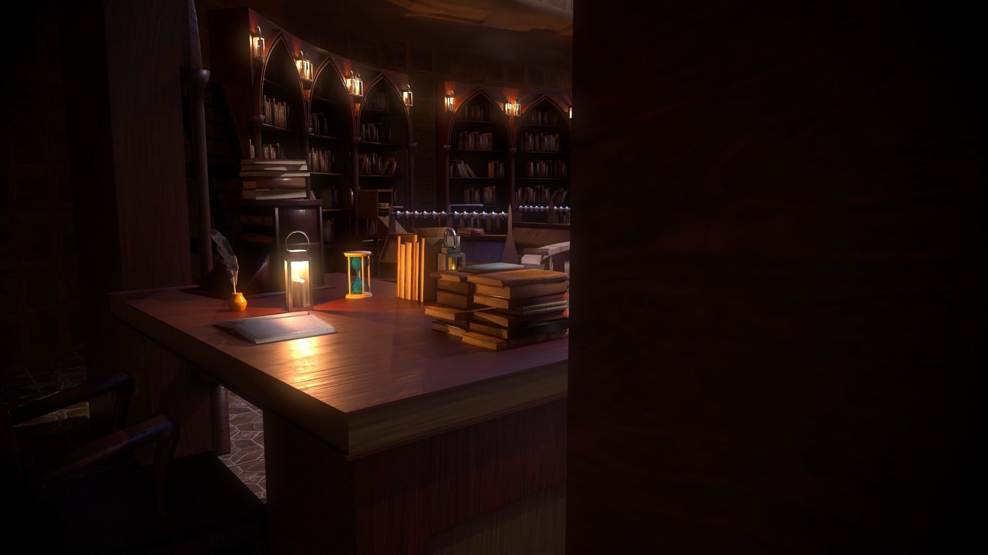 Medieval Library Model Pack Mocha Low-poly 3D model_9