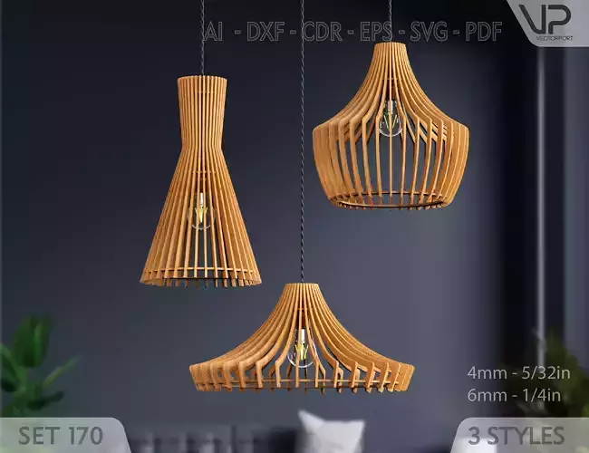 Wood Pendant Light Chandelier Lamp lampshade laser  Set 170