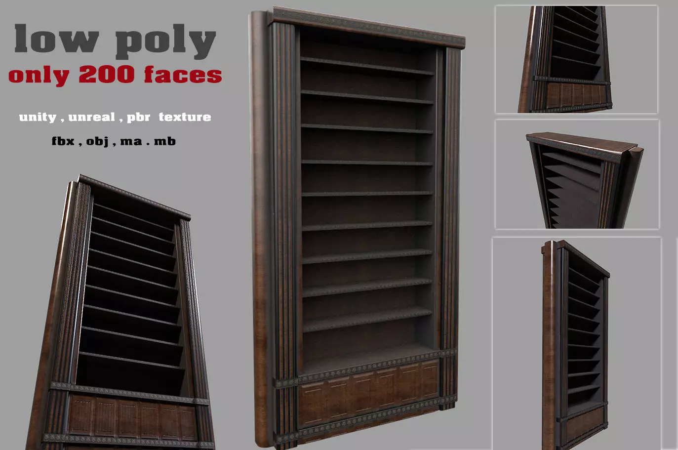 bookshelf library low poly 3d model Low-poly 3D model_0