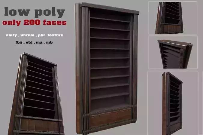 bookshelf library low poly 3d model Low-poly 3D model