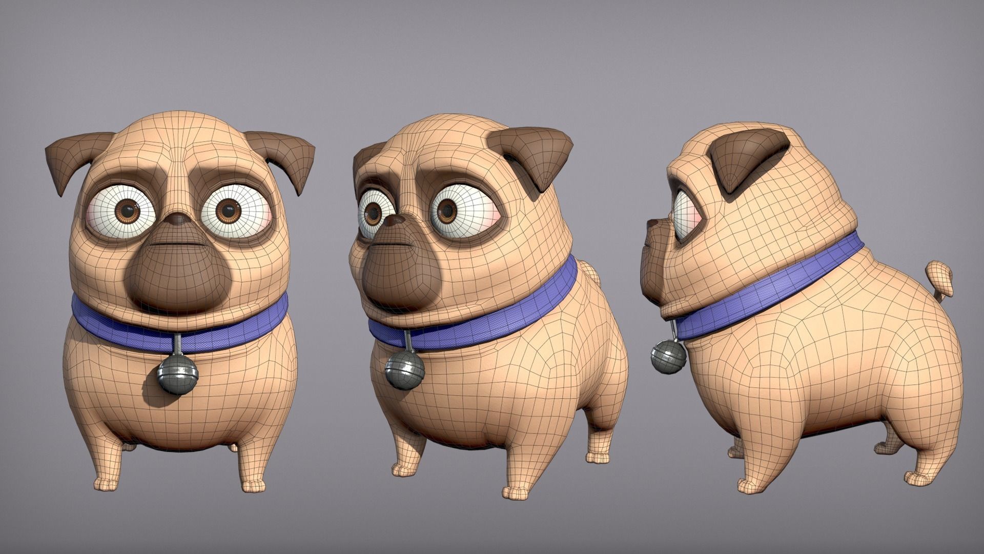 Cartoon character pug Low-poly 3D model_4