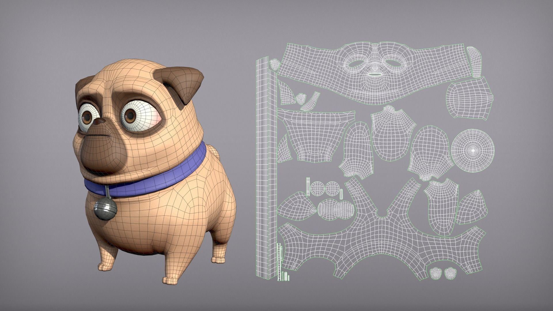 Cartoon character pug Low-poly 3D model_5