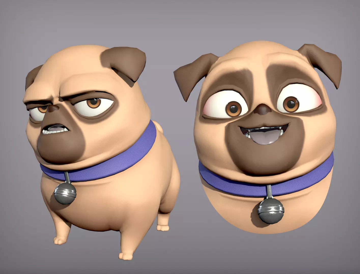 Cartoon character pug Low-poly 3D model_0
