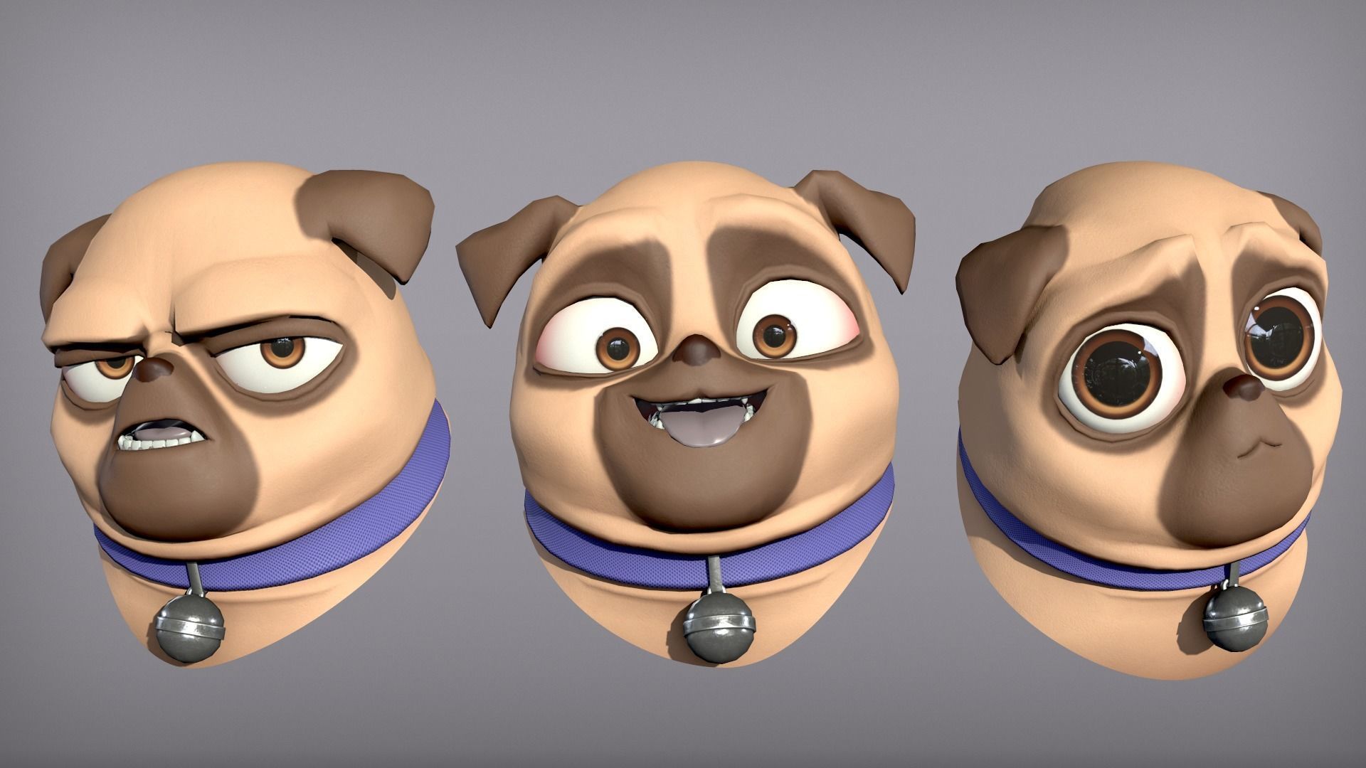 Cartoon character pug Low-poly 3D model_2