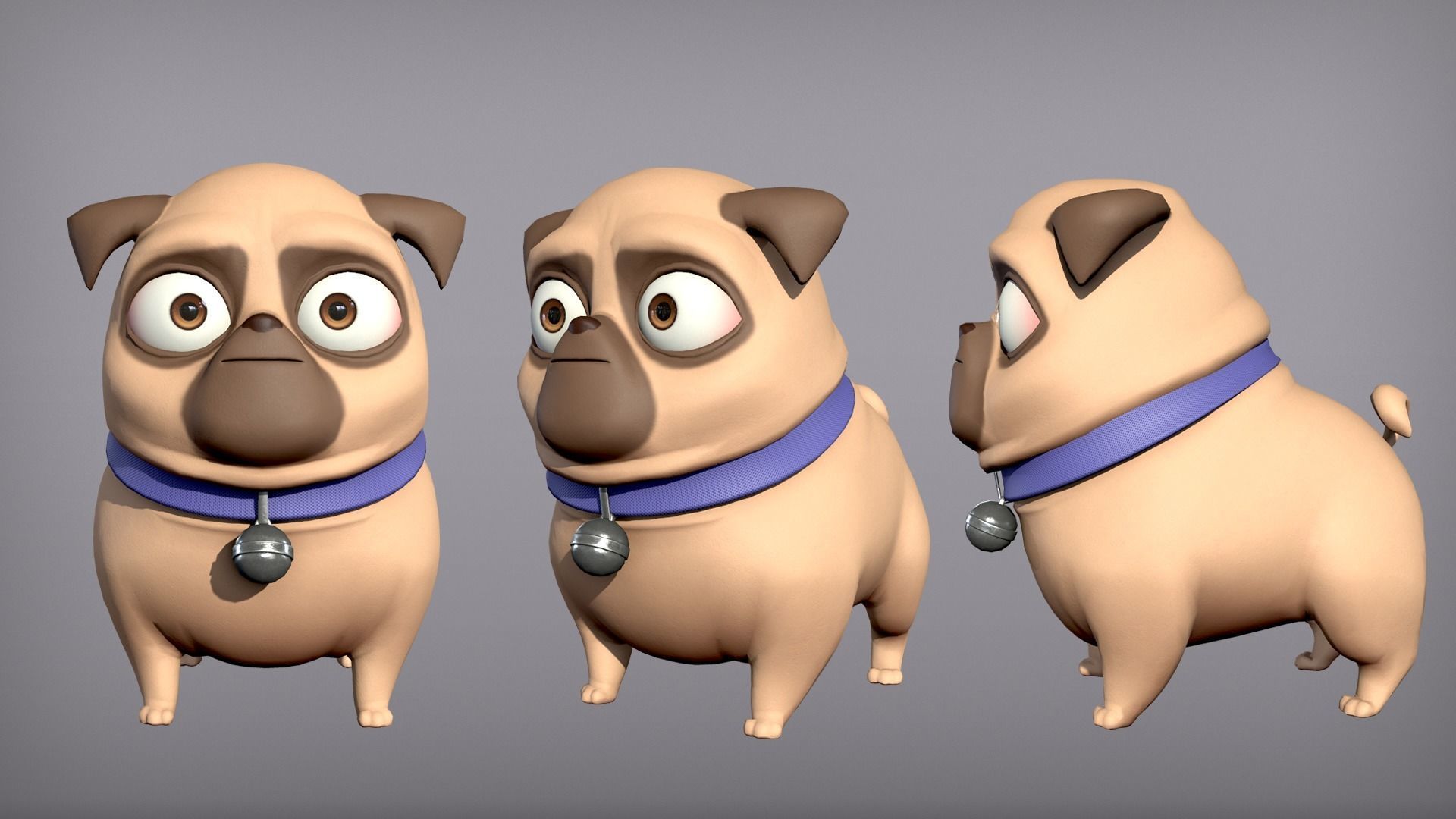 Cartoon character pug Low-poly 3D model_3