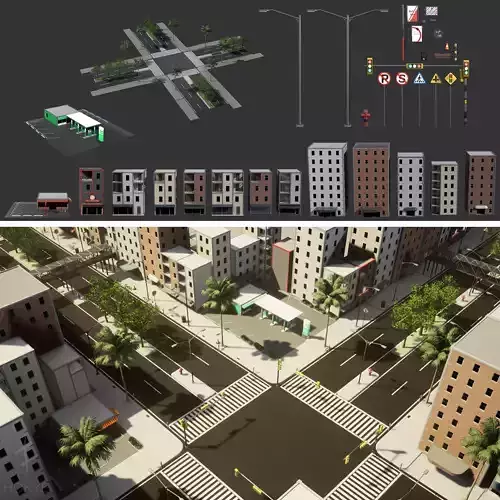 Urban Cityscape Pack  low-poly 3d model