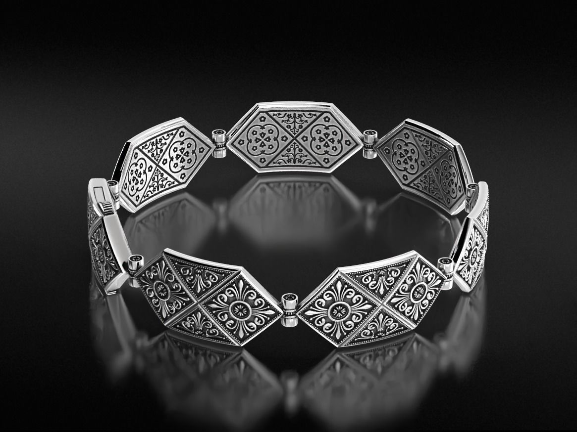 Stylish bracelet with antique patterns 653 3D print model_3