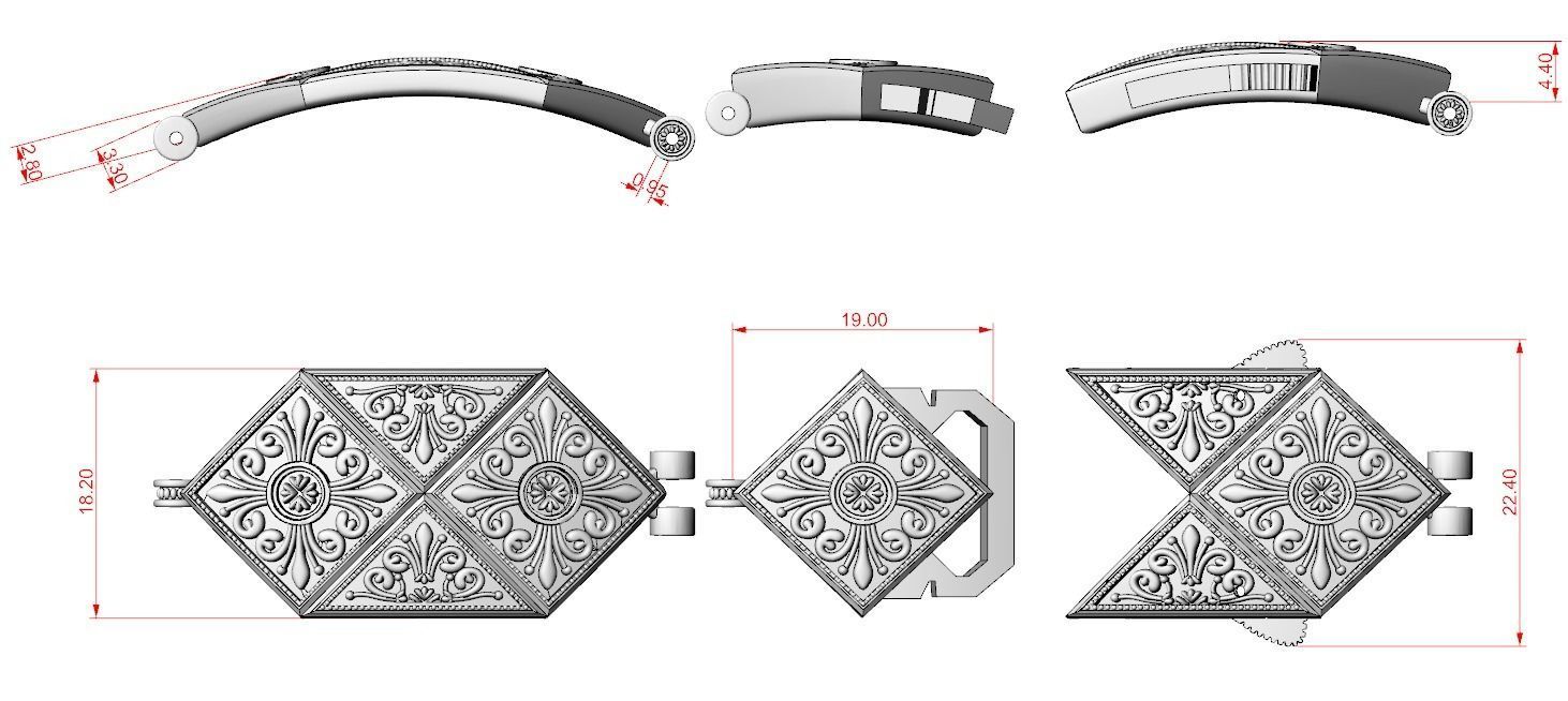 Stylish bracelet with antique patterns 653 3D print model_14