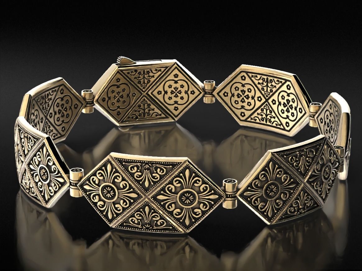 Stylish bracelet with antique patterns 653 3D print model_11