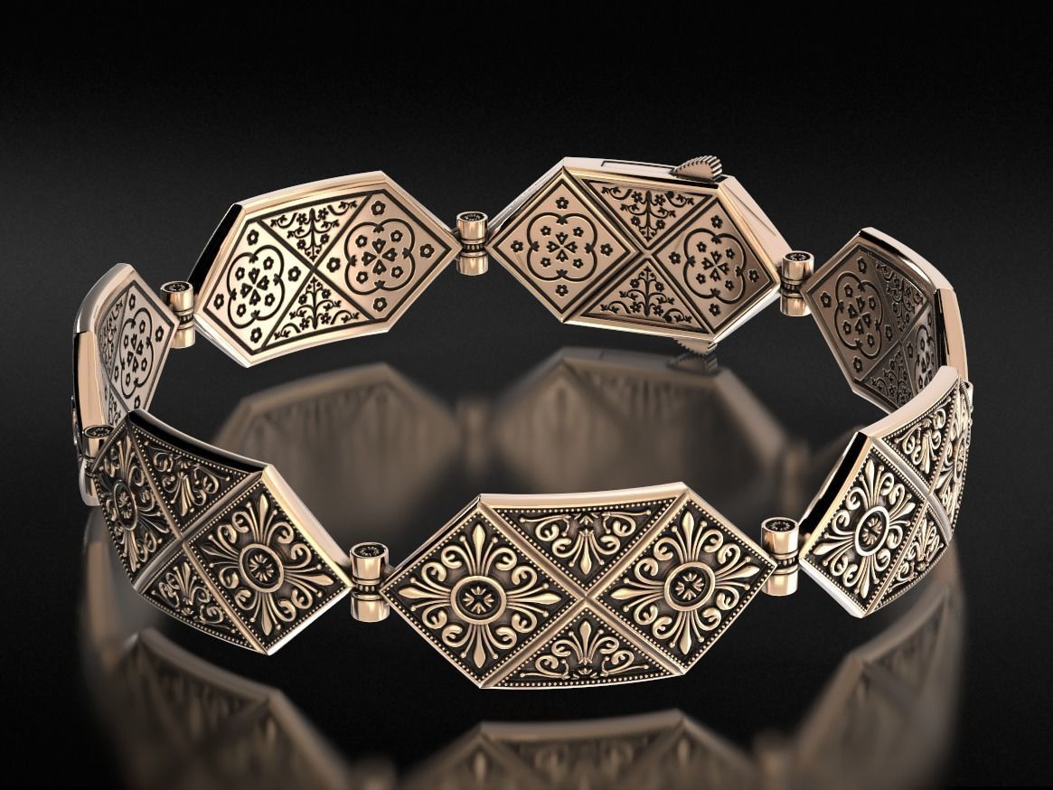 Stylish bracelet with antique patterns 653 3D print model_2