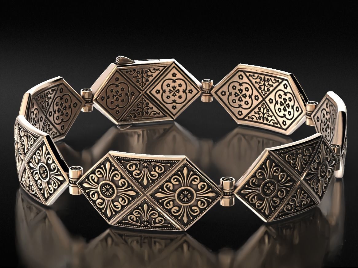 Stylish bracelet with antique patterns 653 3D print model_12