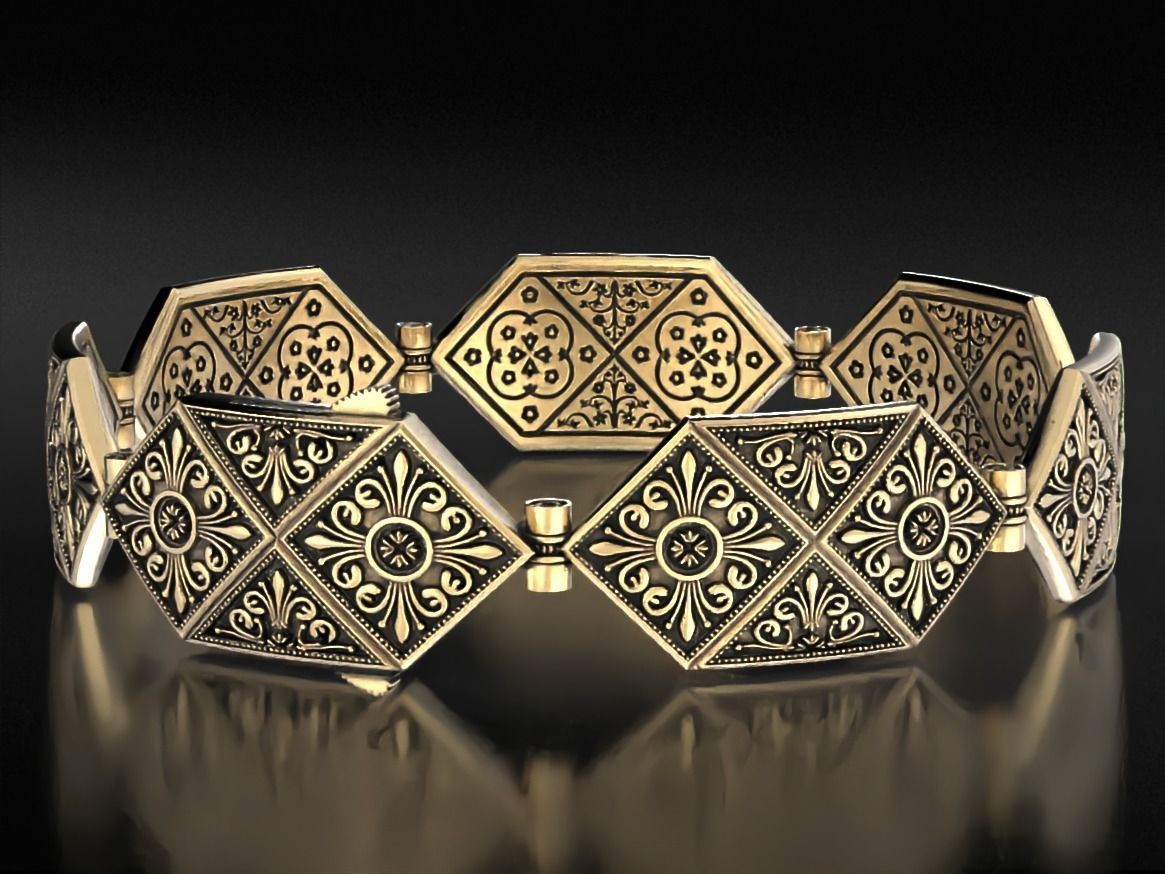 Stylish bracelet with antique patterns 653 3D print model_1