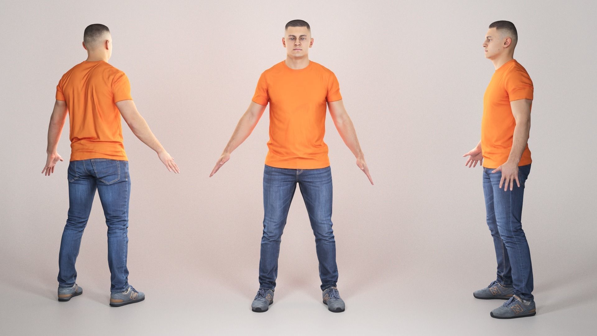 Young man in orange t-shirt ready for animation 328 Low-poly 3D model_2