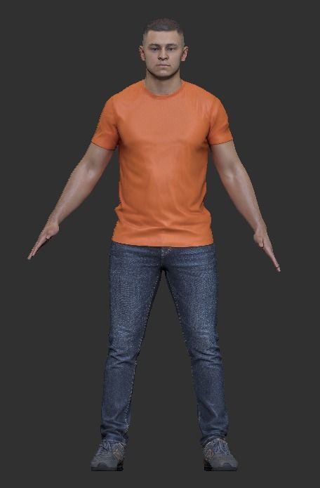 Young man in orange t-shirt ready for animation 328 Low-poly 3D model_5