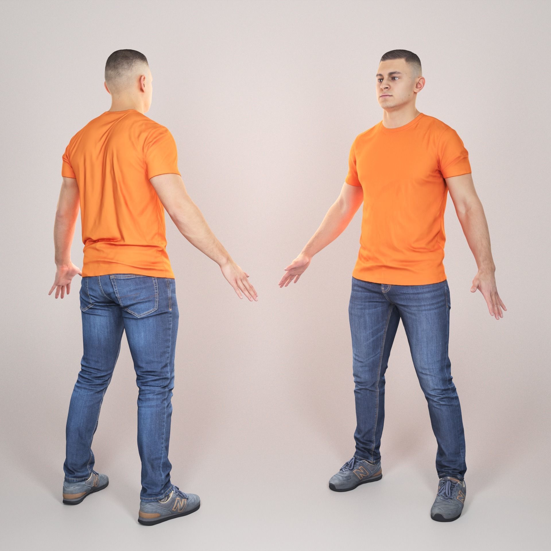 Young man in orange t-shirt ready for animation 328 Low-poly 3D model_1