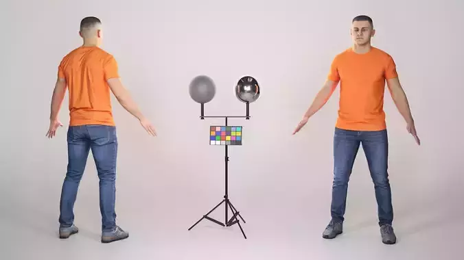 Young man in orange t-shirt ready for animation 328 Low-poly 3D model