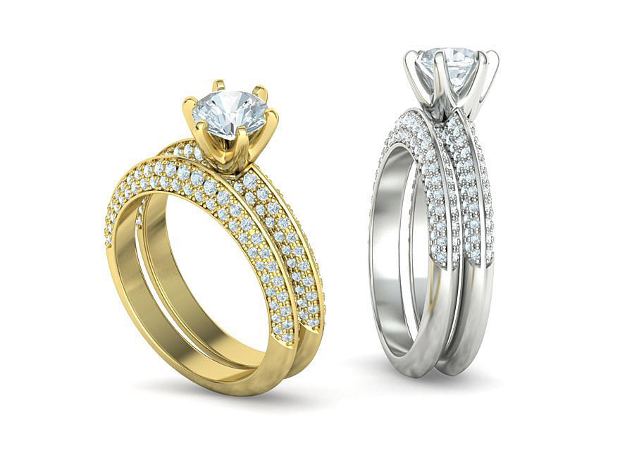 Wedding Set Jewelry Set 1ct Stone Wedding band 3dmodels 3D Model Collection_1
