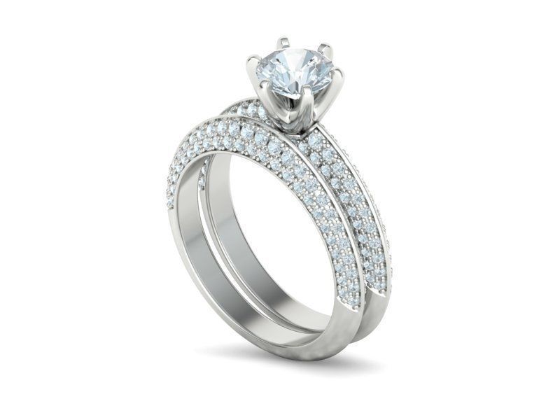 Wedding Set Jewelry Set 1ct Stone Wedding band 3dmodels 3D Model Collection_5