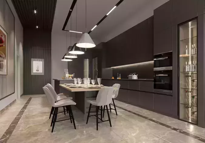 Kitchen modern with cabinets and marble counter tops