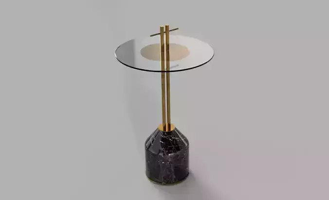Round side table glass brass and marble