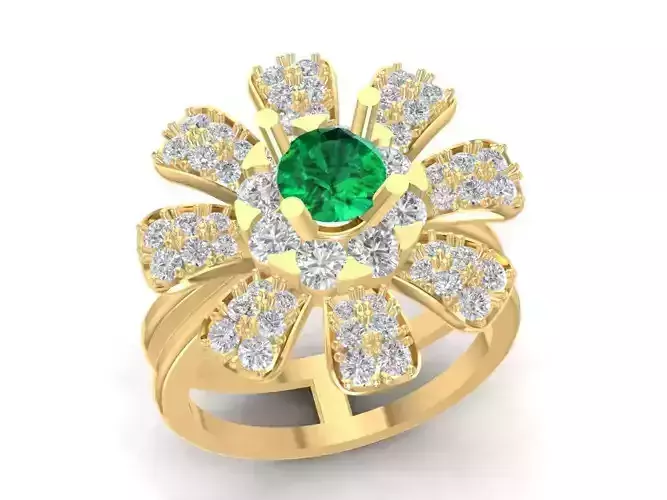 Elegant Flower Emerald Diamond Ring for Women  935
