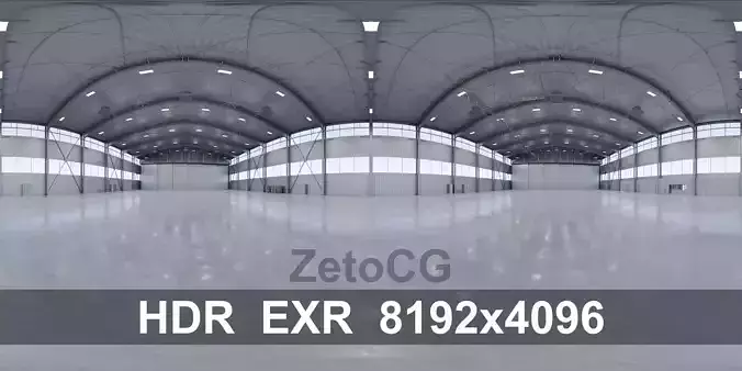HDRI - Airplane Hangar Interior 5b - 8192x4096