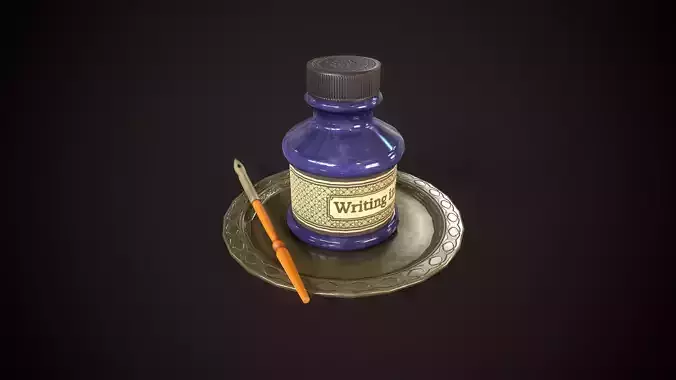 Vintage old inkwell and ink pen