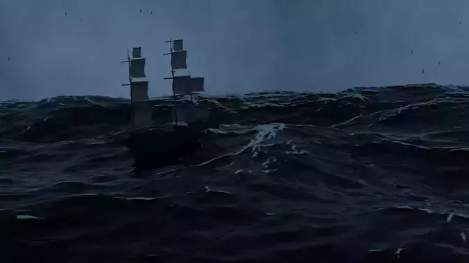 Ship in Storm Ocean animation 3D model