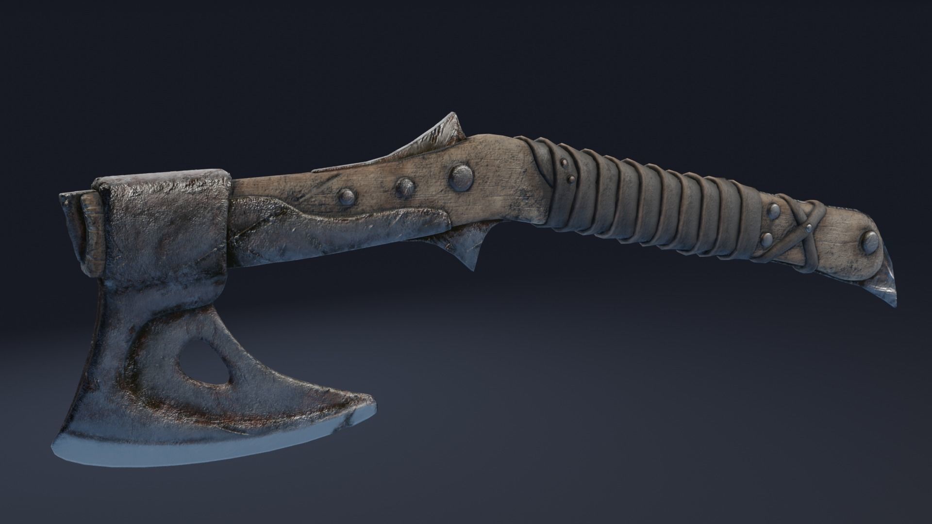 Axe curved handle PBR Low-poly Game Ready Low-poly 3D model_0
