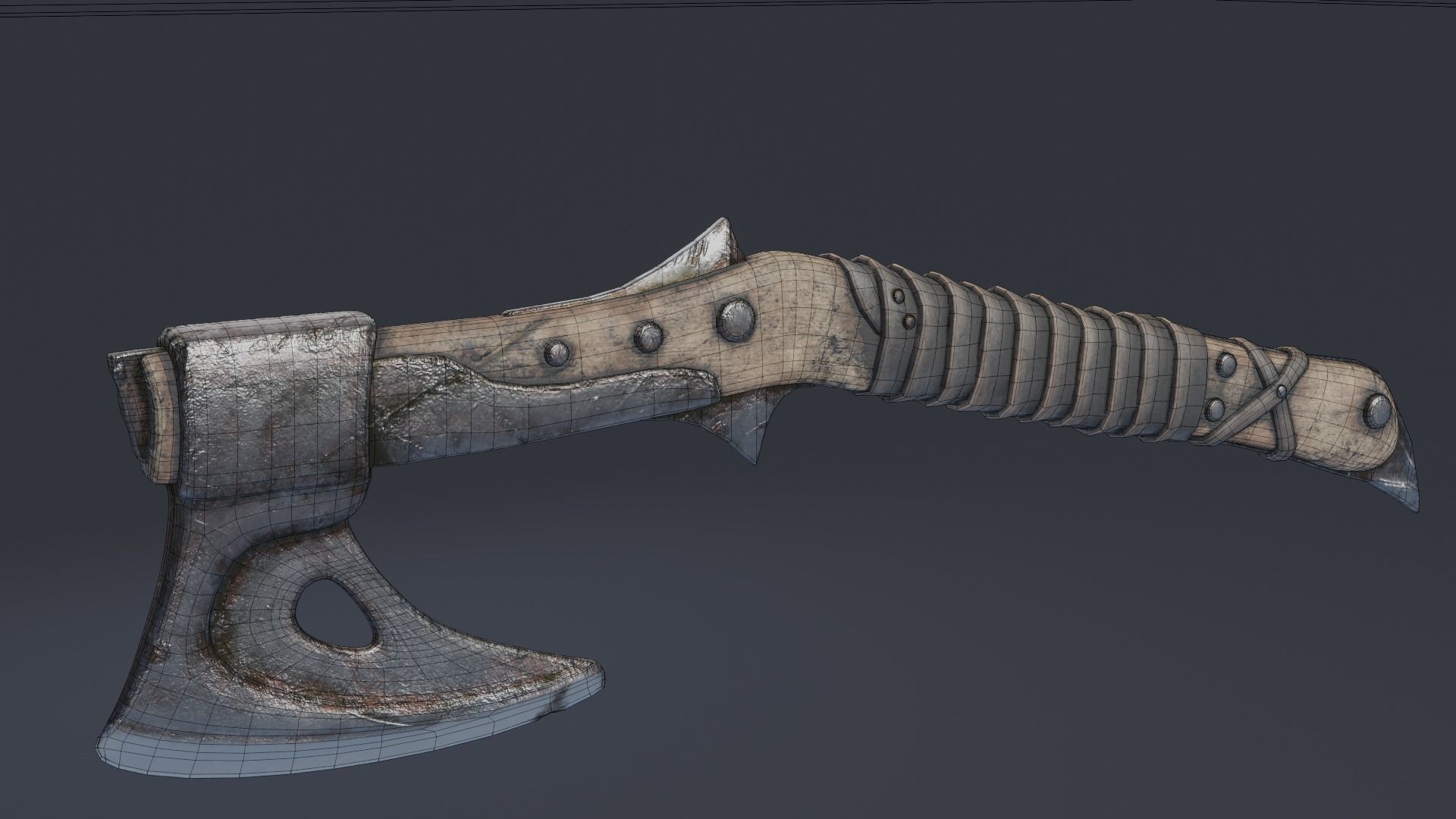 Axe curved handle PBR Low-poly Game Ready Low-poly 3D model_11