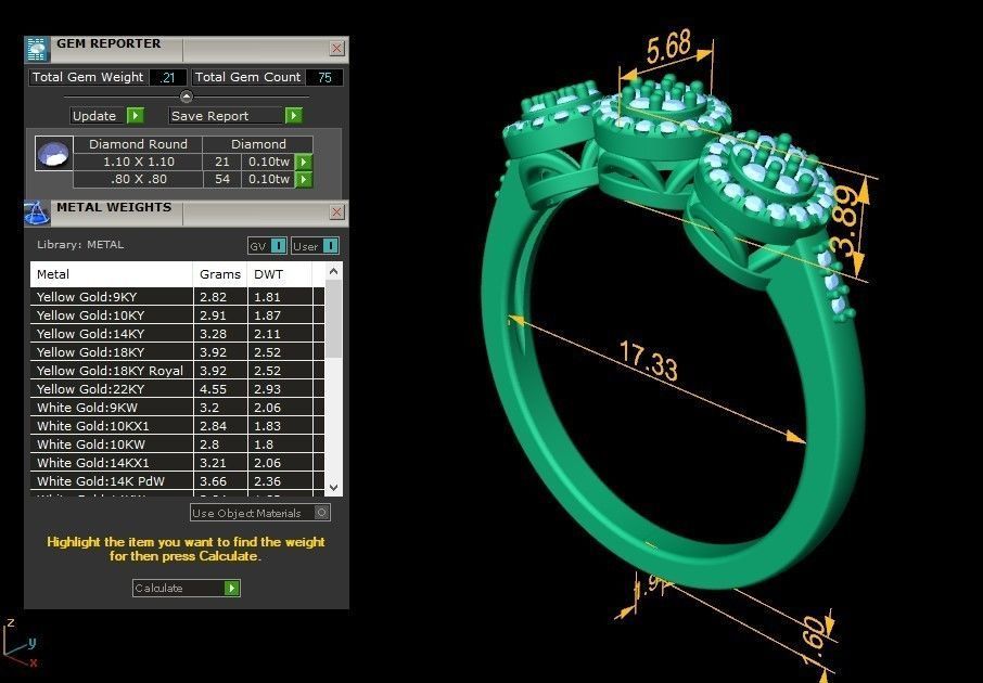 CJCRING036 rose gold three stone ring with diamonds 3D print model_24