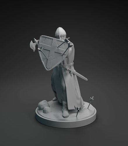 Medieval knight with axe intended for 3D printing 3D print model
